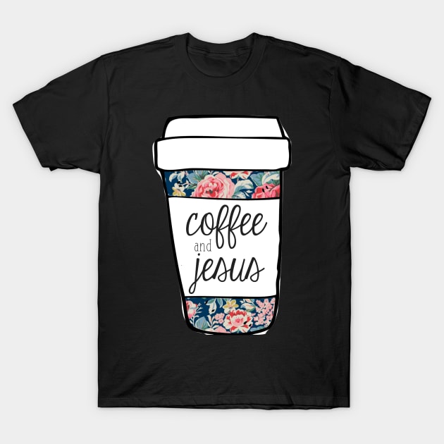 Coffee and Jesus Navy Floral Mug T-Shirt by annmariestowe